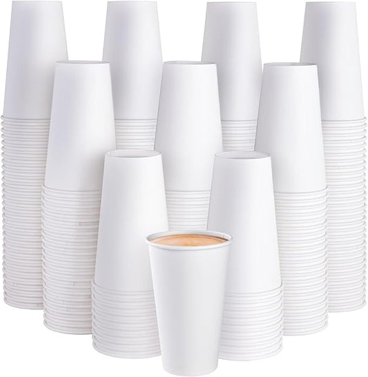 JOLLY PARTY 210 Pack 16 oz Disposable Paper Coffee Cup, Hot/Cold Beverage Drinking Cups for Water, White Paper Hot Coffee Cups