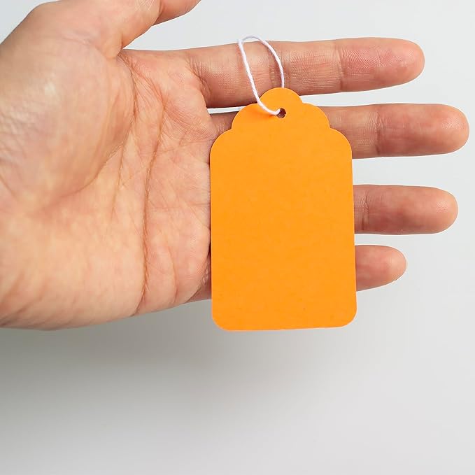 Merchandise Tags with String Attached, Price Tags - 3x4.8cm, Pack of 500, Orange