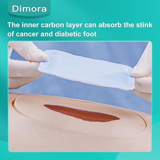 Dimora Upgrade Super Absorbent Dressing with Activated Charcoal, Superior Anti-Odor Moisture Absorpting Wound Dressing 4"x8" 10 Packs