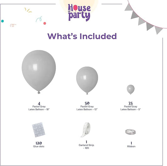 HOUSE OF PARTY Pastel Gray Balloons - Grey Balloon Garland, 5/12/18 Inch Grey Balloons Different Sizes Pack for Graduation Party, Wedding Décor, Birthday Party and Easter Decorations