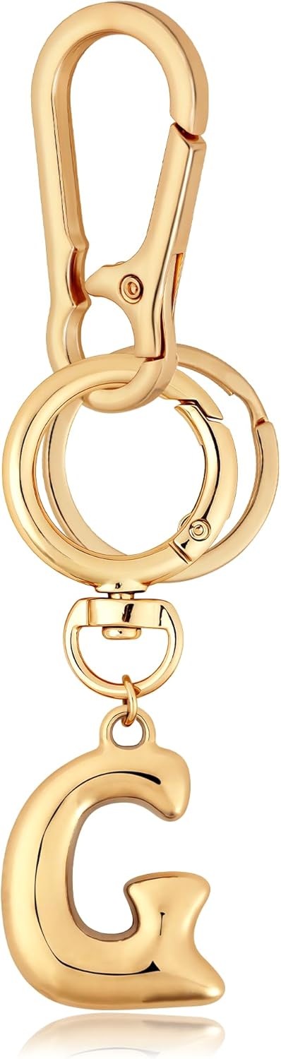 Gold Bubble Heart Initial Bag Charms for Handbags – Cute Initial Letter Keychain for Women, Purse Charms, Gold Gift
