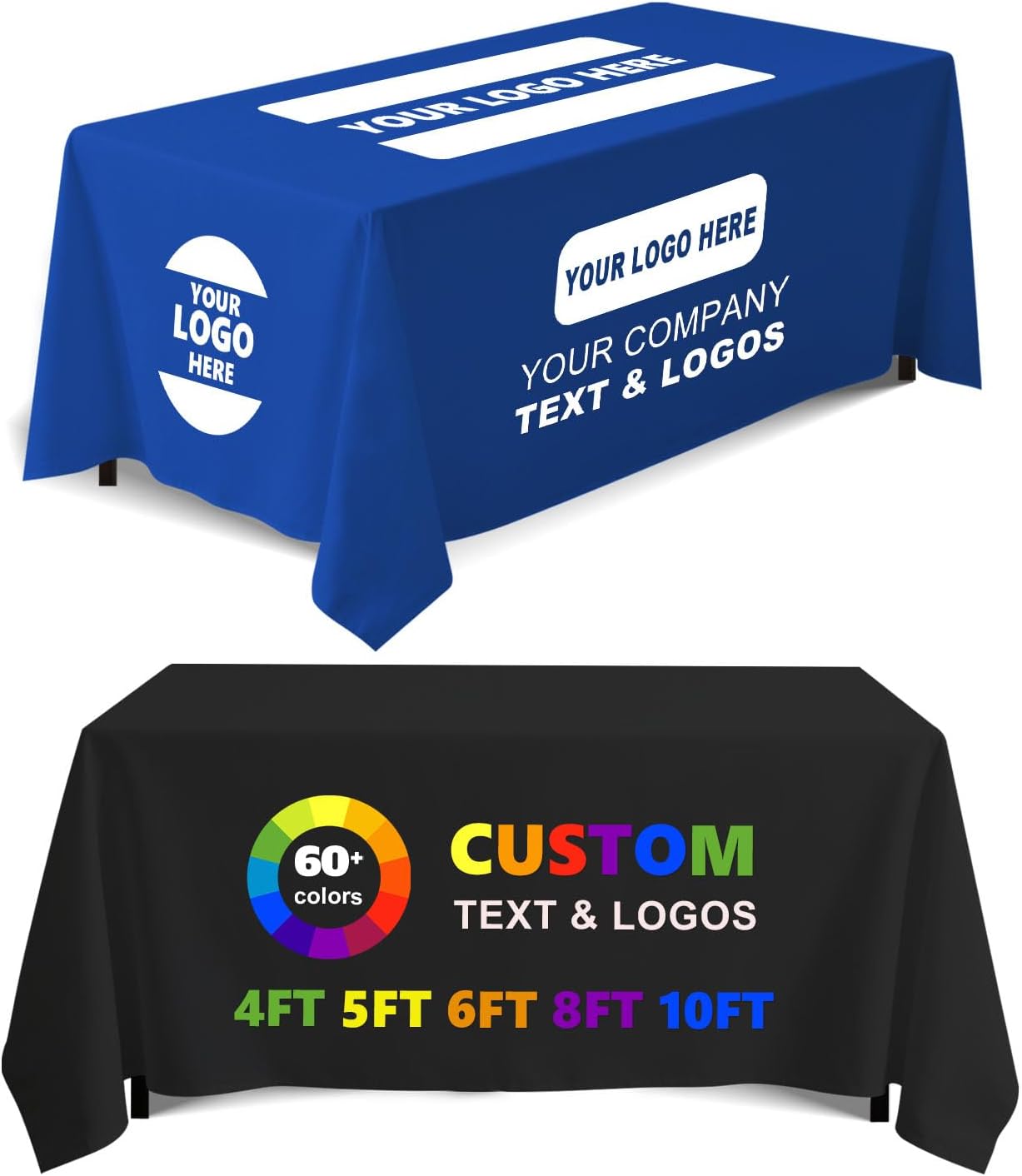 Custom Table Cloth with Business Logo, 4FT 5FT 6FT 8FT 10FT Custom Tablecloth, Custom Table Cover for Tradeshow Events Company School Birthday Wedding Party (5FT Closed Back)