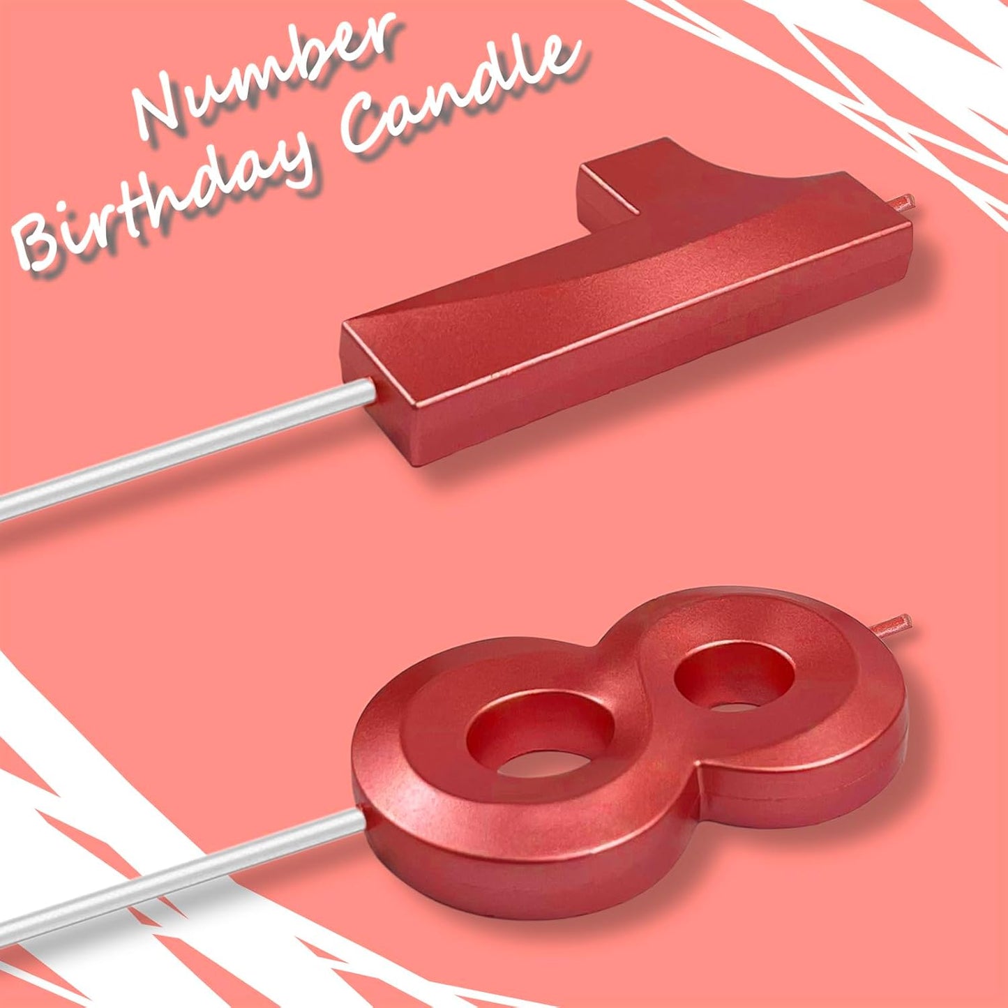Red Number 18 Candles, 3D Diamond 2.76 Inch Cake Topper Birthday Candles for Wedding Anniversary Cake Decorations, Happy Birthday Party Decorations