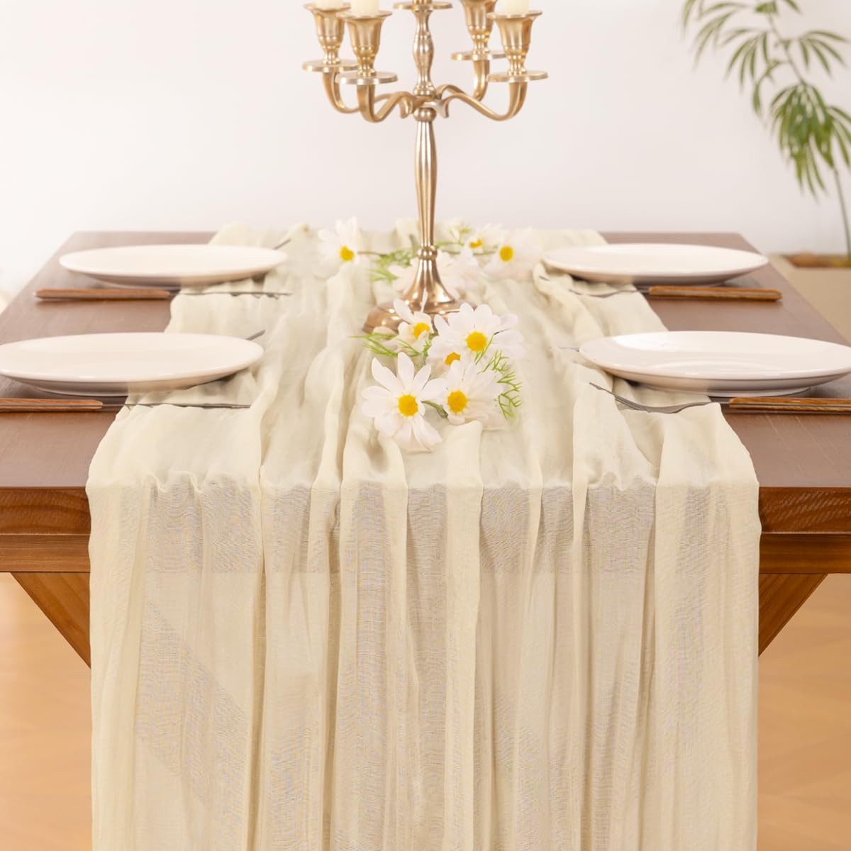 Socomi 15pcs Beige Fall Thanksgiving Cheesecloth Table Runner Boho Rustic Gauze 120 inch 10FT Cheese Cloth Runner for Wedding Party Baby Shower Birthday Home Decor Holiday Decorations