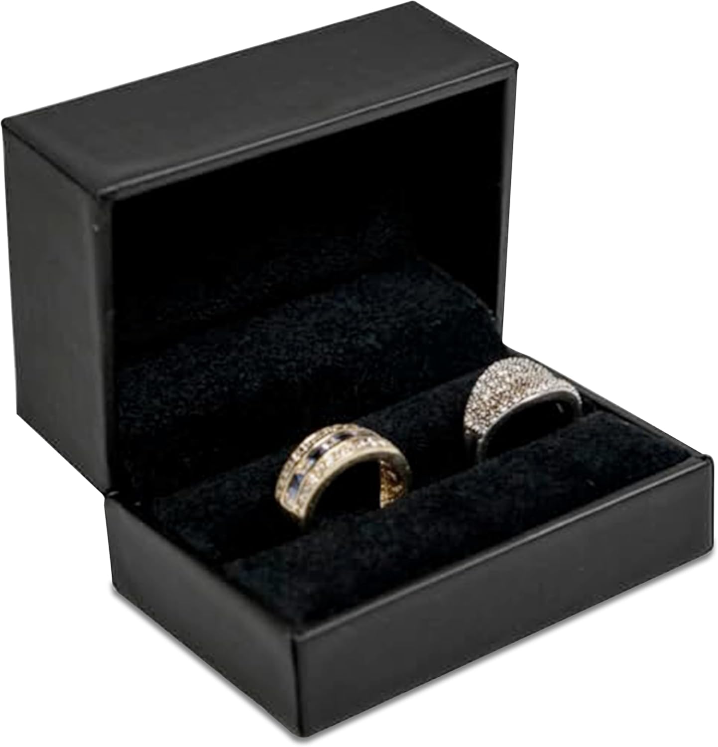 Novel Box Black Jewelry Box for Double Rings 3.12x2.12x1.87 Inches - Double Rings Gift Box for Proposal Wedding Engagement - Faux Leatherette Jewelry Display Box - Gift Presentation Boxes for Rings