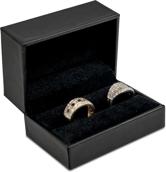 Novel Box Black Jewelry Box for Double Rings 3.12x2.12x1.87 Inches - Double Rings Gift Box for Proposal Wedding Engagement - Faux Leatherette Jewelry Display Box - Gift Presentation Boxes for Rings