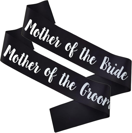 2 PACK Mother of the Bride and Groom Sashes, Black Sash with Silver Letters Bachelorette Sashes for Mother Bridal Shower Supplies Wedding Accessories
