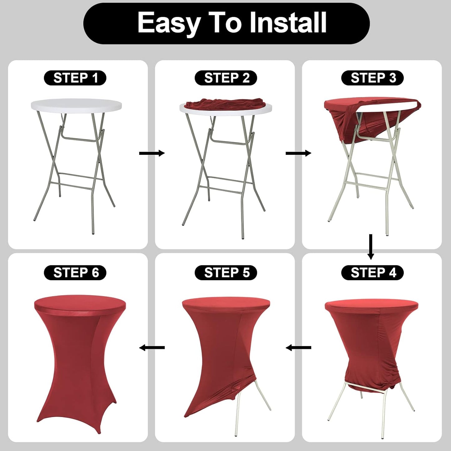 FestiCorp Spandex Table Cover, Cocktail Fitted Tablecloths, Round Highboy Stretch Table Covers Cloths for Party, Bar, Wedding, Birthday, Banquet, Red, 30"-32" Diameter x 40"-43" Height