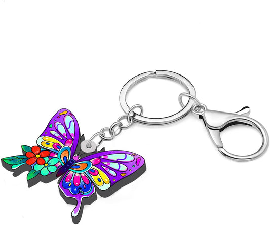 BONSNY Morpho Menelaus Butterfly Key Chains for Women Car Purse Bag Rings Pendant Charms