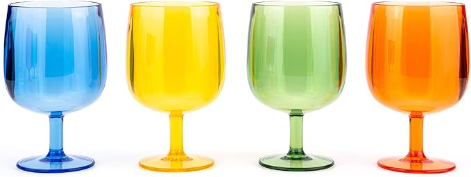 KOXIN-KARLU Classic Stackable 12 ounce Plastic Wine Stems Acrylic Glasses, set of 4 Multicolor