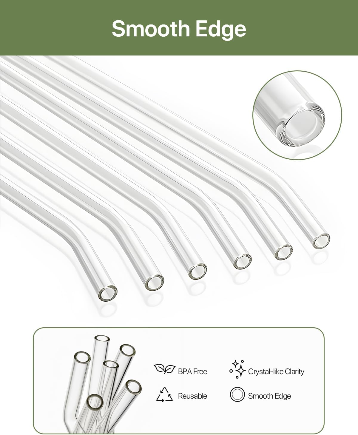 18-Pack Glass Straws, Reusable Clear Glass Drinking Straws Set, 8.5 Inch x 10mm - Includes 8 Straight and 6 Bent with 4 Straw Cleaner Brush, Perfect for Smoothies, Milkshakes, Juice, Tea