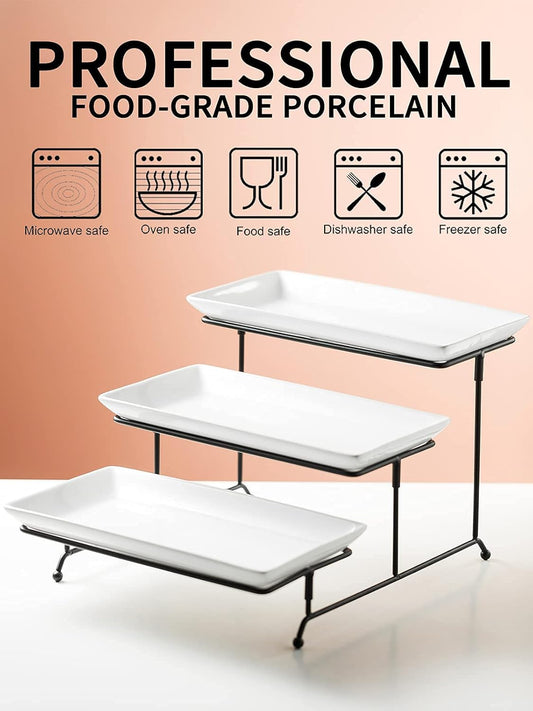 Gomakren 3 Tier Serving Trays Stand Porcelain Serving Platters 12 Inch White Serving Plates Dinner Platters for Appetizer Snack Fruit Cup Cake Tray Display Christmas Serving Dishes for Entertaining