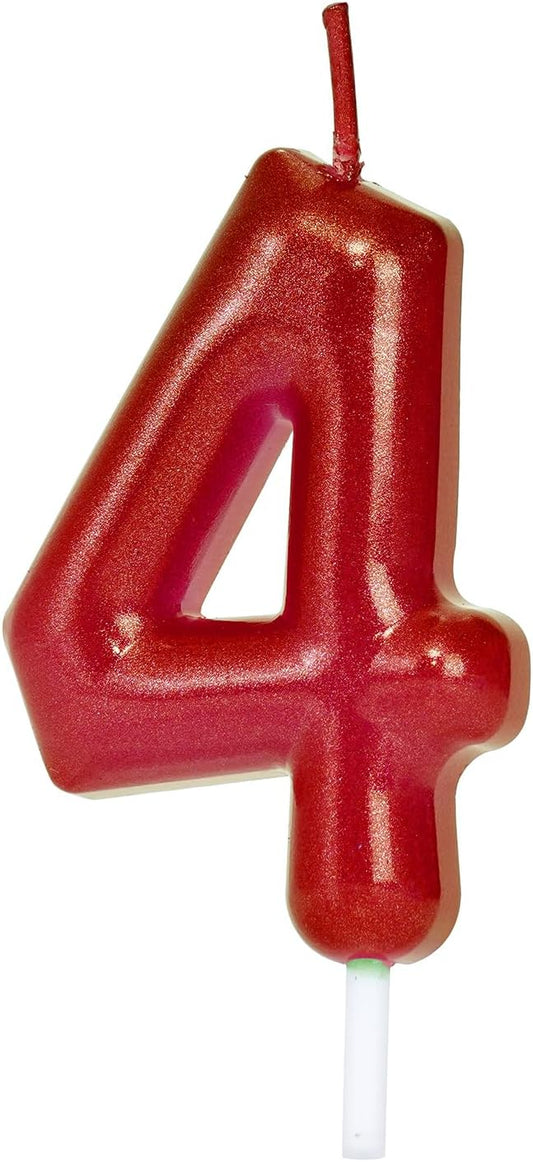 Red Number 4 Birthday Candles, Cake Toppers for Birthday/Baby Shower/Anniversary/Wedding Party Celebrating/Decorating. (Red Number 4)