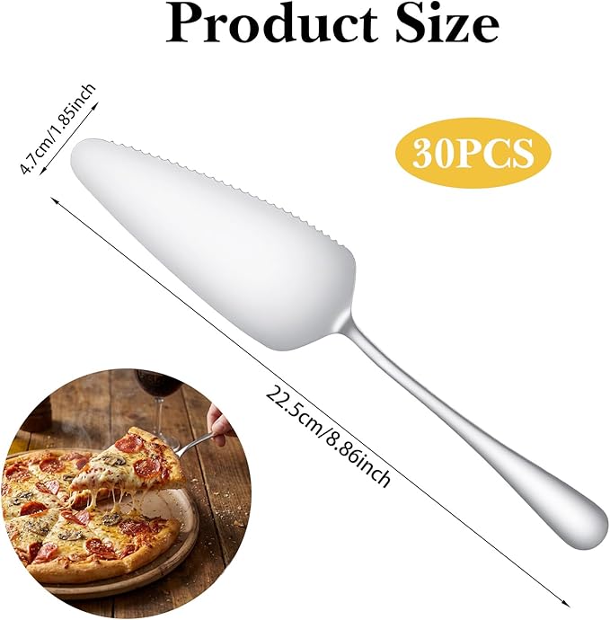 30 Pcs Pie Servers, Stainless Steel Pizza Server Spatula,Cake Pastry Cutter, Professional Pie Server Utensil for Pizza Dessert Cheese Cutting, 9 Inches, Silver
