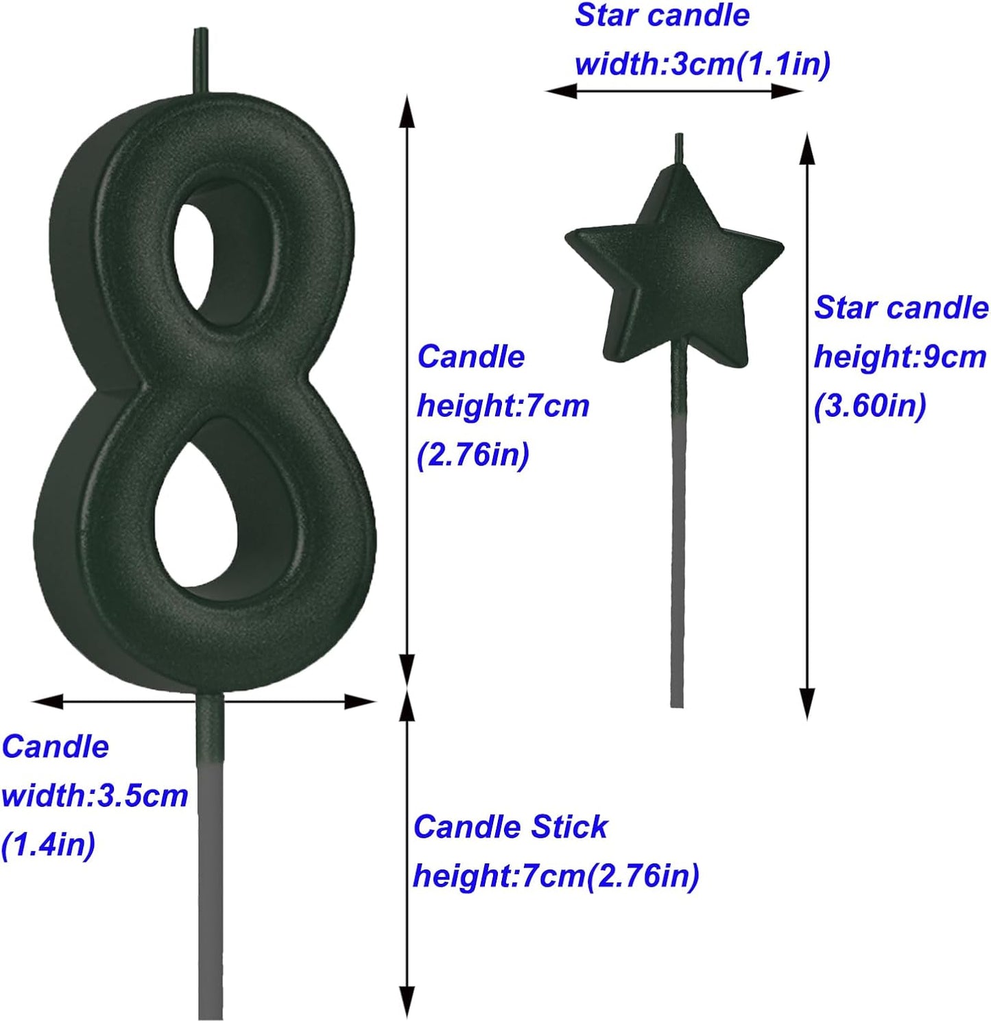 8 Birthday Candles Height 2.75in, Glitter Cake Toppers - Happy Birthday Number 8 for Adults/Kids Party