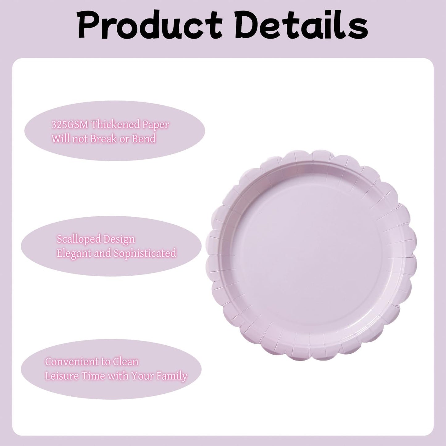 BEFORYOU 50PCS Scalloped Disposable Paper Plates Dessert Cake Party Plates for Baby Shower, Wedding,Bridal Shower Birthday Party Supplies (Purple, 7IN and 9IN)