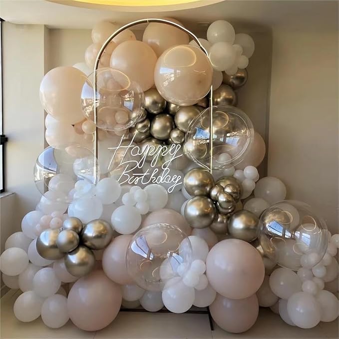 Sand White Balloons, 140pcs 18 12 10 5 Inch Different Sizes Pack Party Latex Balloons for BOHO Birthday Halloween Holiday Balloon Garland as Party Decorations