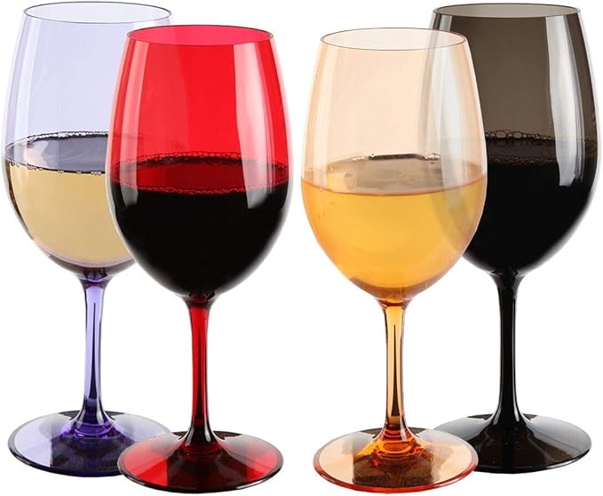 Lily's Home Unbreakable Wine Glasses, 20oz Shatterproof Plastic Glasses, Set of 4 for White & Red Wine - Reusable Mixed Dark Colors, Ideal for Valentine's Day, Birthday & Wedding