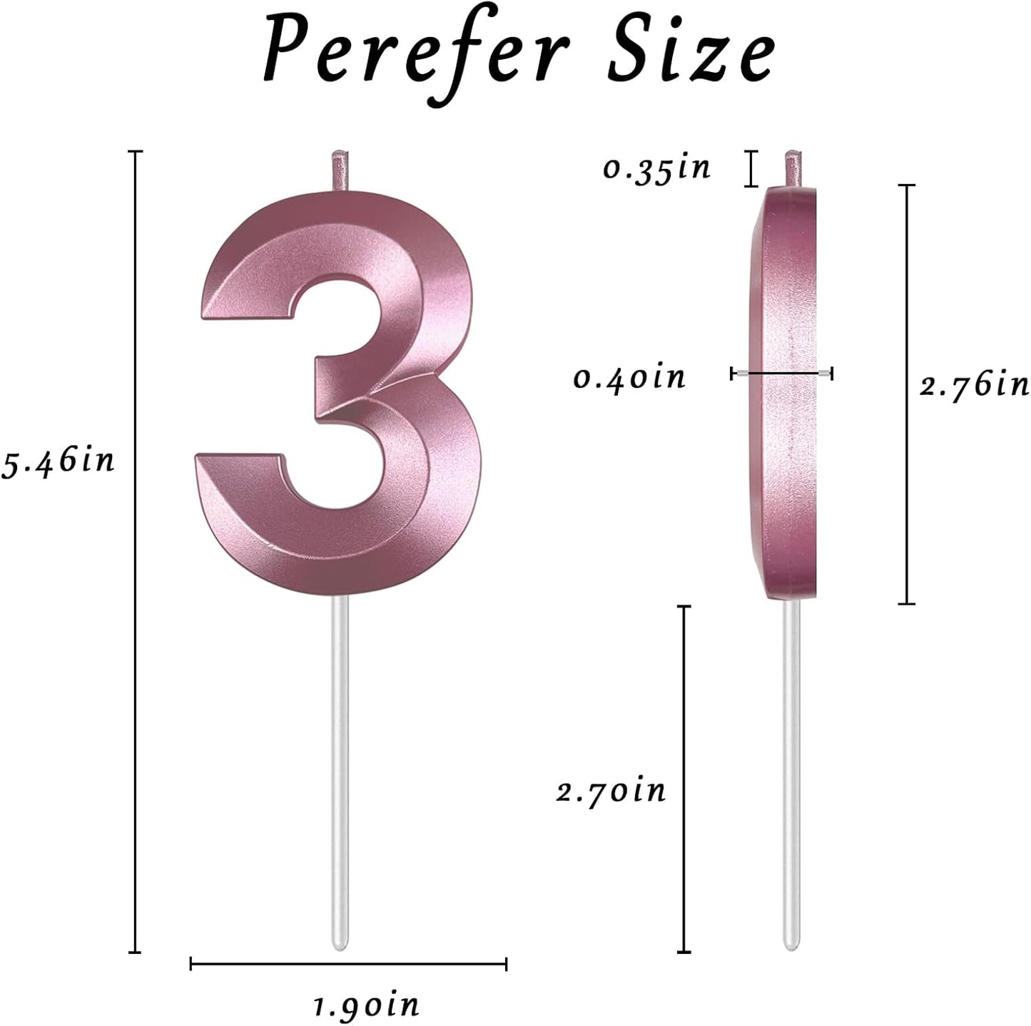 Pink Number 3 Candles, 3D Diamond 2.76 Inch Cake Topper Birthday Candles for Wedding Anniversary Cake Decorations, Happy Birthday Party Decorations