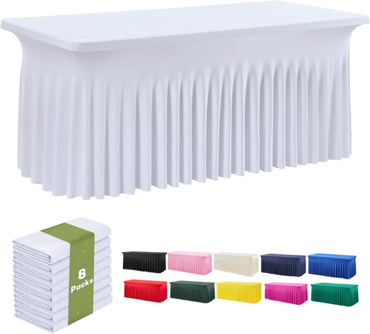 leegleri 8 Pack White Spandex Table Clothes for 6 Foot Rectangle Tables, Wrinkle Free 6ft Fitted Table Cover, Spandex Table Skirt for 6FT Rectangle Tables-for Banquet Weddings Parties
