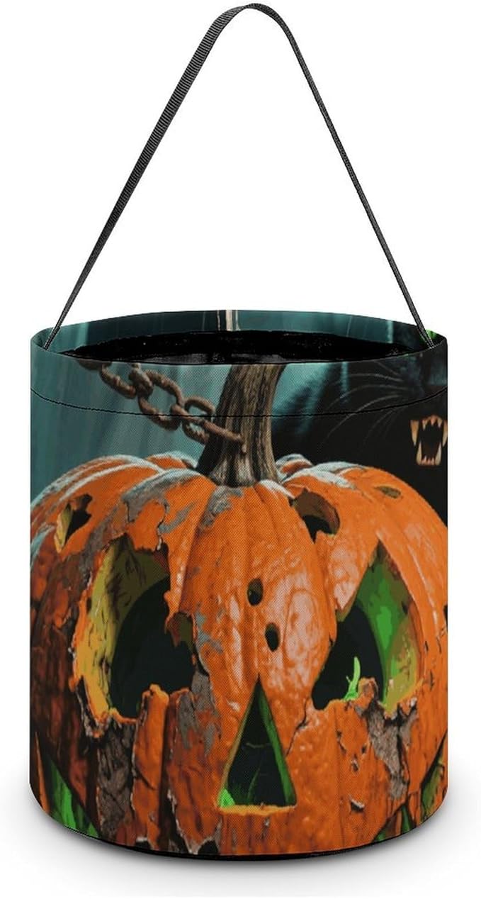 Halloween Candy Bucket - Halloween Black Cat Pumpkin Trick Or Treat Candy Bag, Gift Bag for Party Favor Supplies