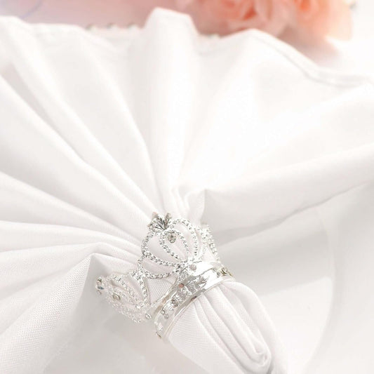 Efavormart 4 Pack | Silver Metal Crown Rhinestone Napkin Rings, Royal Bling Napkin Holders