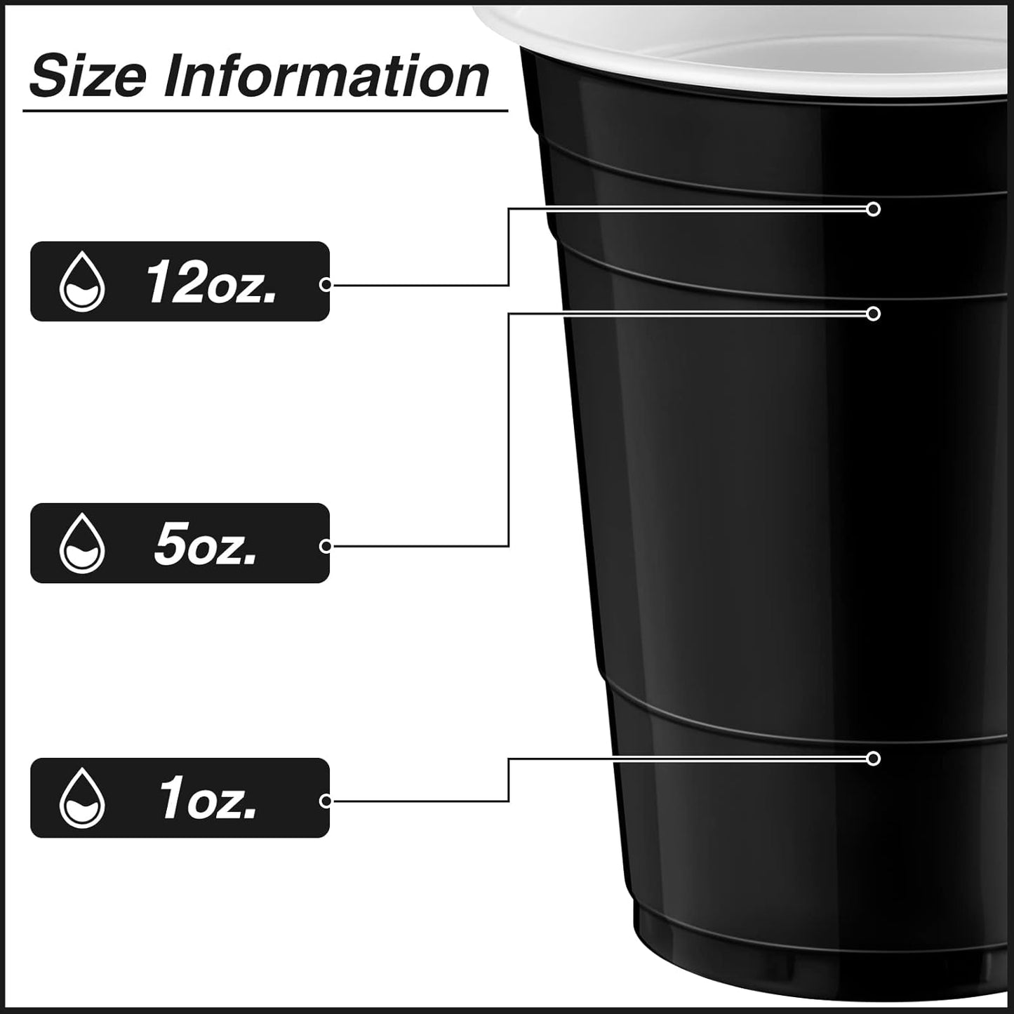 Lounsweer 100 Pack 16 Ounce Christmas Plastic Party Cups Disposable Heavy Duty Drinking Water Cups for Holiday Christmas Festival Wedding New Year Birthday Party Supplies(Black, White)