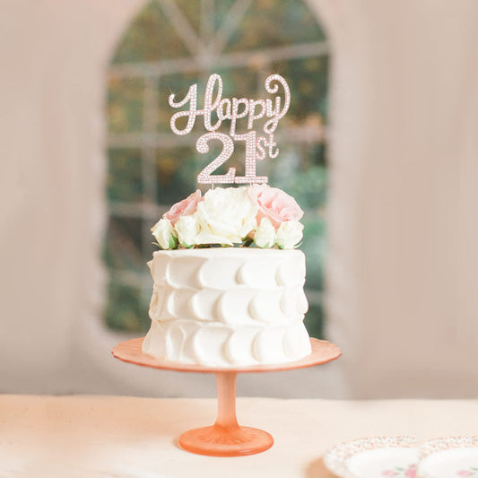 LASKYER Happy 21st Birthday Rose Gold Rhinestone Cake Topper - 21st Birthday/Anniversary,Cheers to 21 Years Old Bday Party Metal Sparkly Centerpieces Decorations.