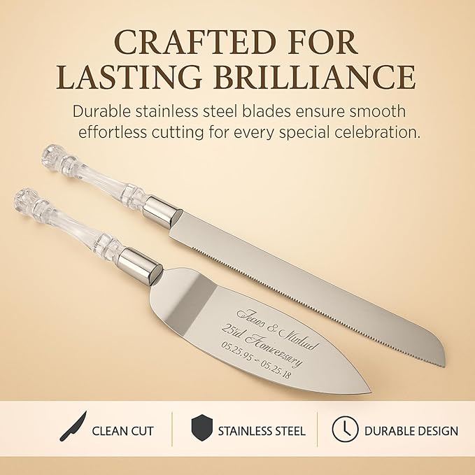 GIFTS INFINITY Personalized Wedding Cake Knife and Server Set with Engraving – Mis Quince Anos, Keepsake Gift for Wedding, Anniversary, Reception, Birthday & Other Occasions (CT-101V)