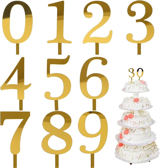 0-9 Number For Cake Topper, Shiny Acrylic Number Cake Toppers Cake Decorations Birthday Party Cake Topper for Birthday Party Wedding Anniversary