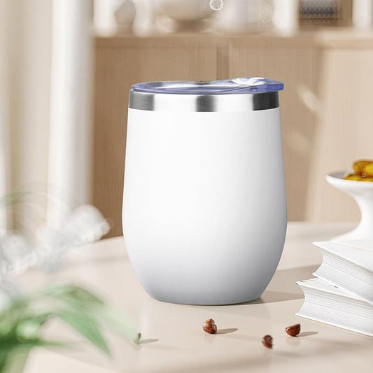 12oz Stemless Wine Tumbler with Lid Double Wall Insulated Wine Cup Stainless Steel Glasses Tumbler with Straw Insulated cocktail Tumbler Coffee Mug for Hot and Cold Beverages (Multicolor-8,4Pack)