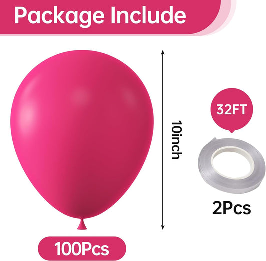 KALOR 10 Inch Hot Pink Balloons, 100 Pcs Latex Helium Balloons for Kid's Birthday Party Baby Shower Wedding Graduation Graduation Party Decorations