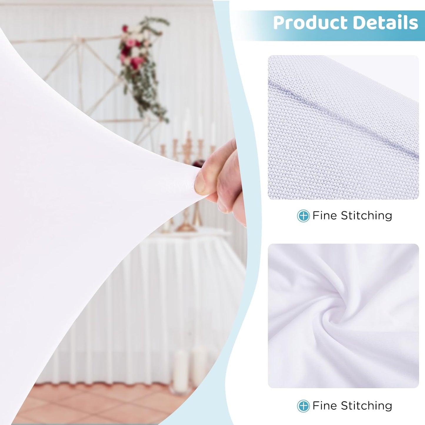 Table Skirts for 8ft Rectangle Tables - 2PCS White Table Covers for 8 Foot Tables, Wrinkle Resistant Ruffles Elastic Table Cloths and Table Skirt for Banquets/Weddings/Parties/Birthday