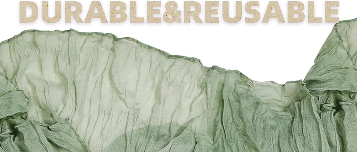 FEXIA 12 Pack Sage Green Table Runner 35x120 Inches for Baby Shower Decoration Gauze Rustic Boho Table Runner for Wedding Party First Communion Centerpiece Engagement Bridal Shower Boho Decoration