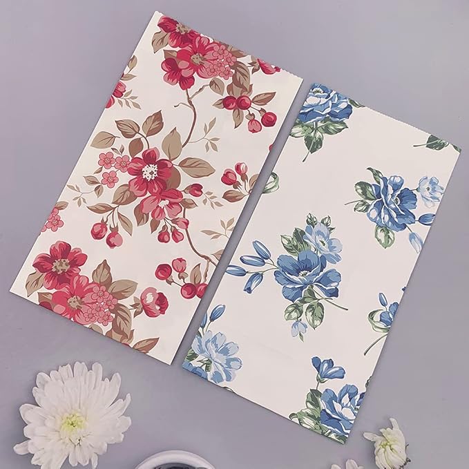 Suponey Floral Paper Bags Gift Bags Flower Party Favor Treat Bag Goody Bag with Stickers for Wedding Bridal Shower Anniversary Birthday Garden Party (16 Pcs)