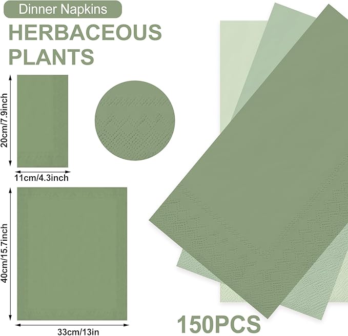Whaline 150Pcs Sage Green Guest Paper Napkins 3 Colors Disposable Guest Hand Towel Napkins Multi-colored Bathroom Napkins for Home Party Table Decor