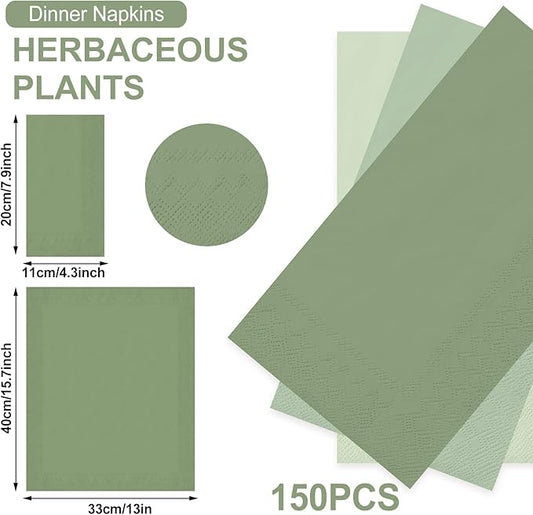 Whaline 150Pcs Sage Green Guest Paper Napkins 3 Colors Disposable Guest Hand Towel Napkins Multi-colored Bathroom Napkins for Home Party Table Decor