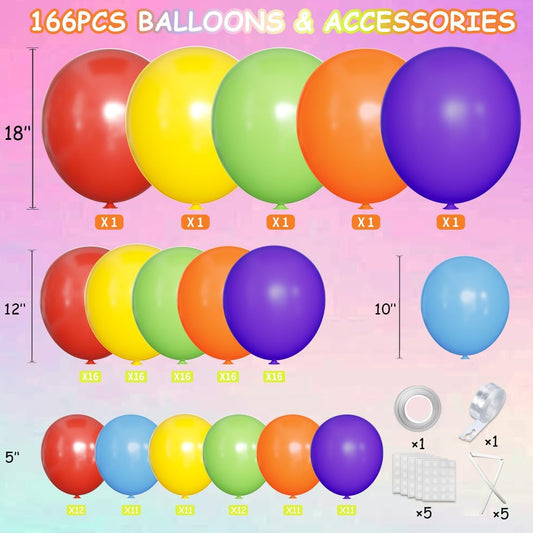 Rainbow Balloon Arch Kit, 166Pcs 18 12 10 5 inch Colorful Latex Balloons Garland for Birthday Baby Shower Wedding Engagement Anniversary Mother's Day Party Decorations