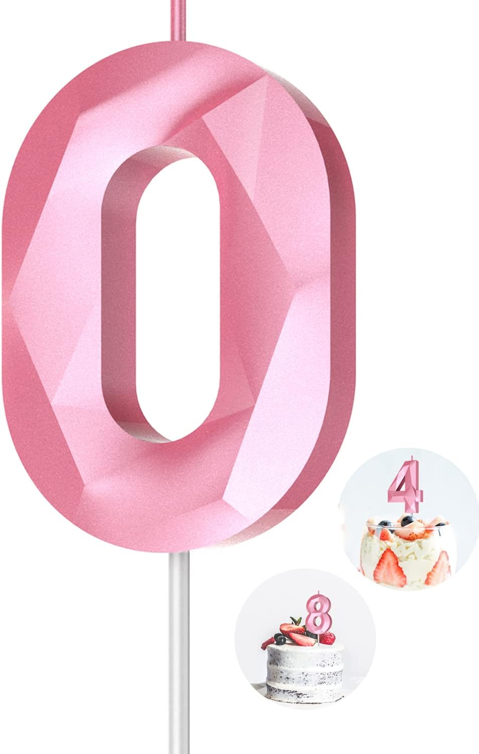 Number Birthday Candles(0 Candle Pink) 3D Diamond Shape 0th Happy Birthday Cake Topper Decorations for Girl Women Birthday Wedding Anniversary Celebration Theme Party Supplies