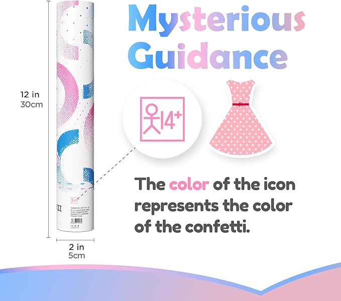 Gender Reveal Confetti Cannon - Biodegradable Confetti Poppers - Pink & Blue, 2 Pack - Party Supplies Pop Gun-Cannon for Boy or Girl Baby Reveal Party Supplies (1Pink +1Blue)