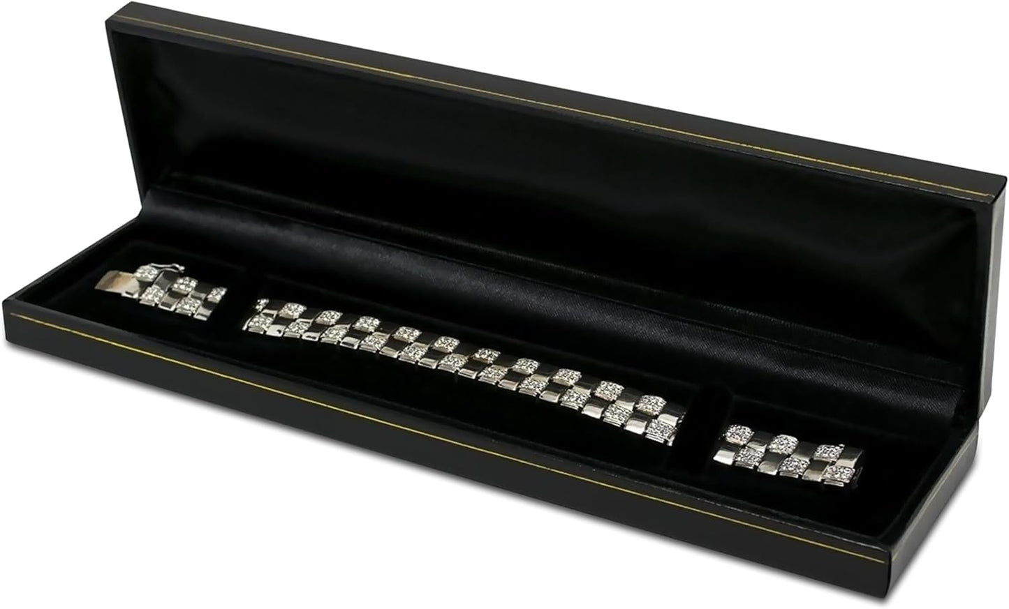 Novel Box Black Jewelry Box for Bracelets 8.6x2.25x1 Inches - Bracelet Gift Boxes with Gold Trim - Faux Leatherette Bracelet Storage Case - Gift Presentation Cases for Bracelets Only