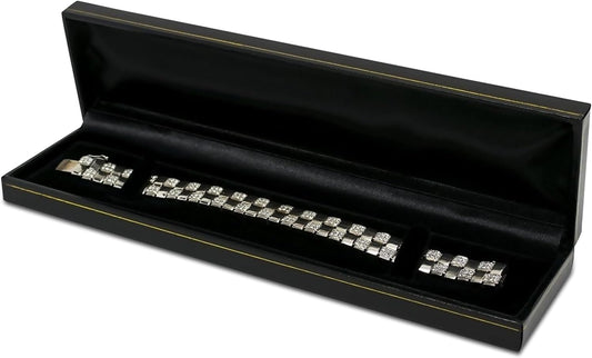 Novel Box Black Jewelry Box for Bracelets 8.6x2.25x1 Inches - Bracelet Gift Boxes with Gold Trim - Faux Leatherette Bracelet Storage Case - Gift Presentation Cases for Bracelets Only