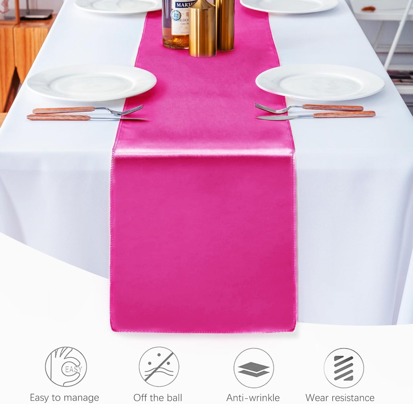 20 Pack Satin Table Runner 12 X 108 Inch Silk Table Runner for Party,Wedding, Birthday, Banquets,Decoration(Fuchsia)
