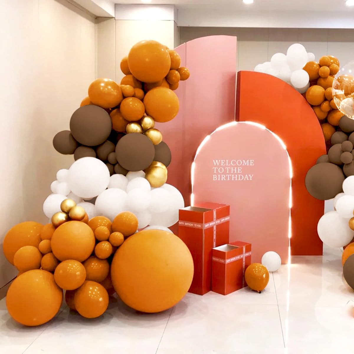Orange White Brown Balloon Garland Arch Kit, 160Pcs Boho Burnt Orange Coffee Brown White Balloons for Birthday, Bridal Baby Shower, Wedding Party Decorations