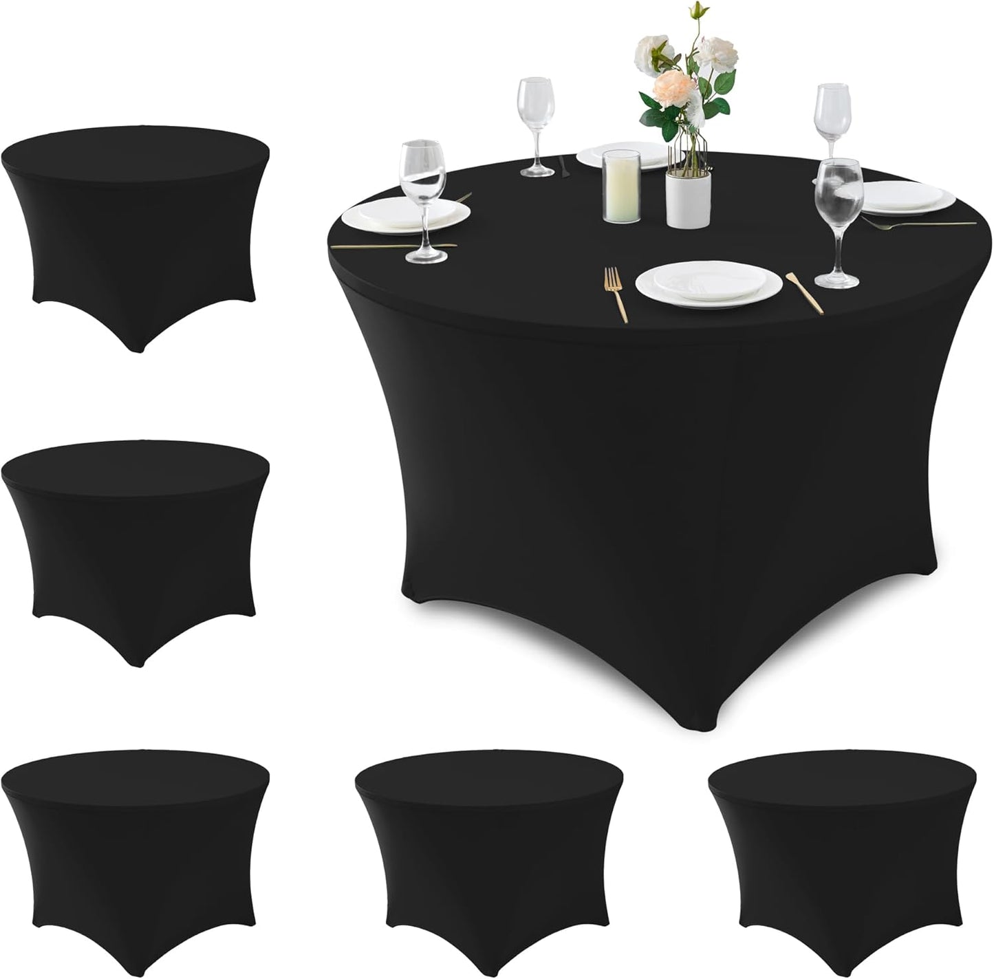 Fitted Table Cloth Round Cover 6ft-Spandex Elastic Table Covers 6 Pack 72 Inch-Black Small Stretch Folding Tablecloth for Weddings Banquets Restaurant Event Parties Vendor Stand Tables