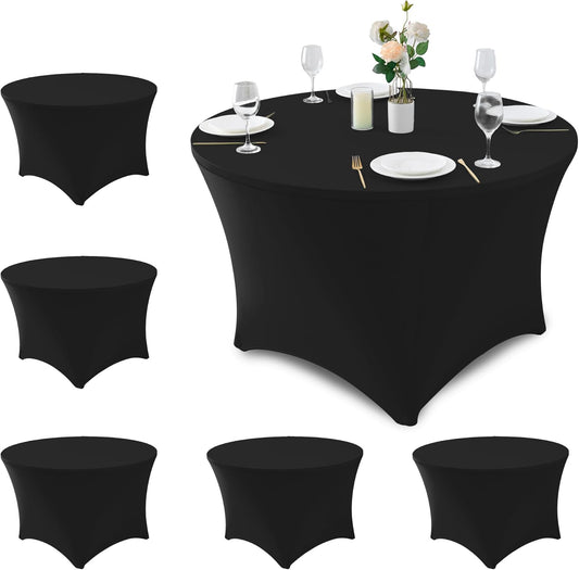 Fitted Table Cloth Round Cover 6ft-Spandex Elastic Table Covers 6 Pack 72 Inch-Black Small Stretch Folding Tablecloth for Weddings Banquets Restaurant Event Parties Vendor Stand Tables