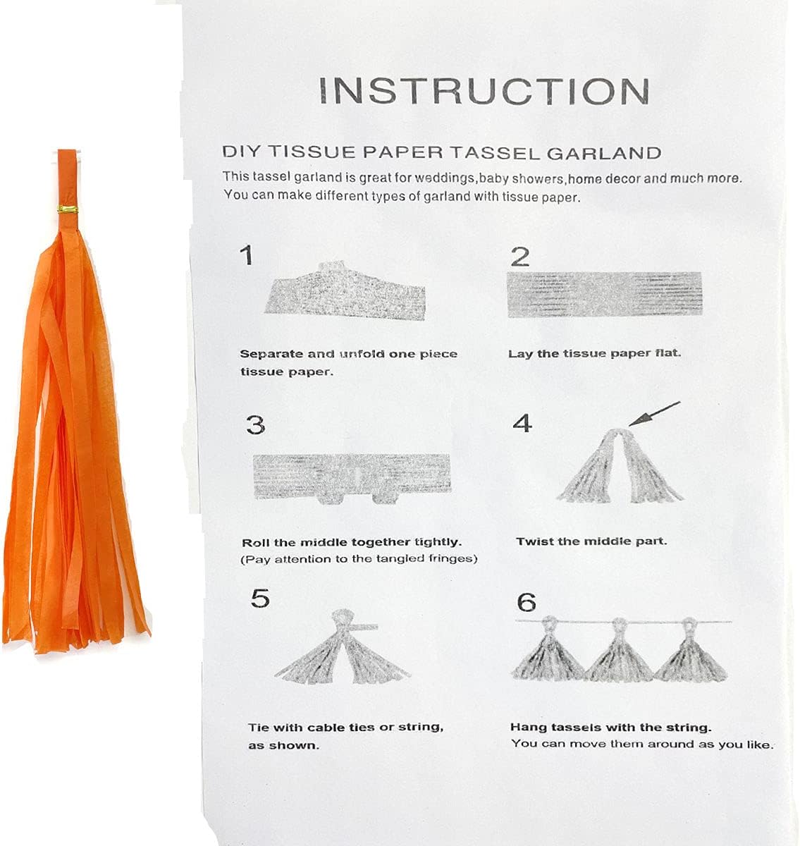 Tissue Paper Tassels Garland Banner Table Decor Party Banner Wedding Birthday Baby Shower Nursery Party Decorations (20, Dark Orange)
