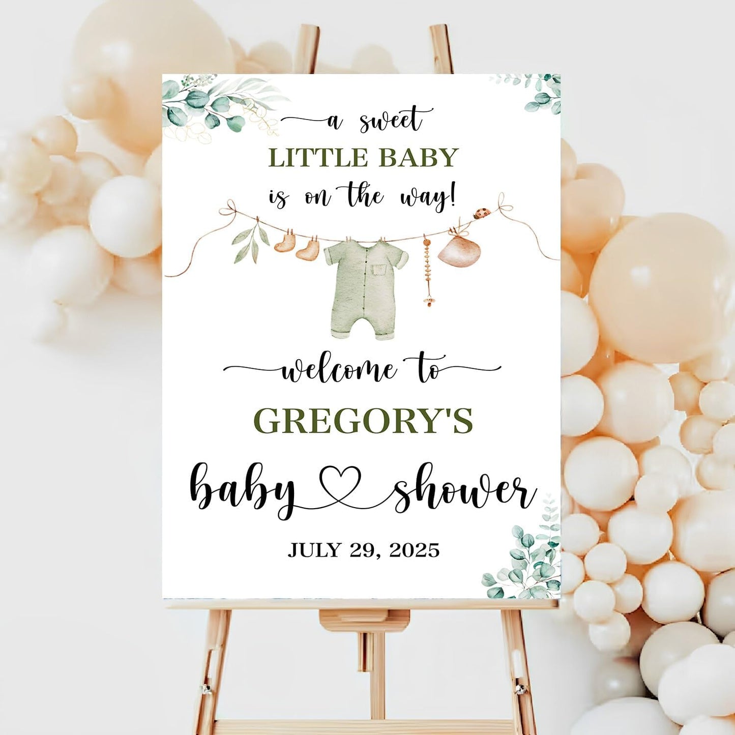 Personalized Clothes Baby Shower Welcome Sign, Baby Boy Signs For Baby Shower, Safari Green Floral Baby Shower Welcome, Baby Boy Sign For Baby Shower For Out Door, Welcome Home Baby Boy Yard Sign