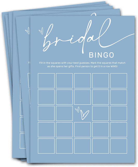 Bridal Shower Bingo, What Will The Bride to Be Receive, 25Pcs Bridal Bingo Game Cards, Engagement Party Games for Guests, Minimalist Blue Wedding Party Supplies - B18