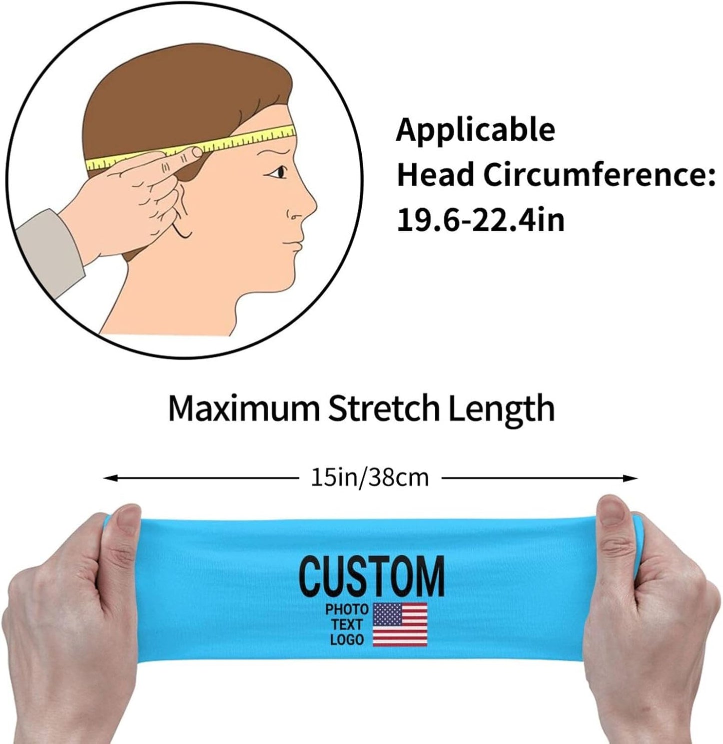 Custom Sports Headband Sweatband Bandana Add Your Photo Logo Text Number, Bulk Customized Unisex Sports Moisture Wicking Breathable Elastic